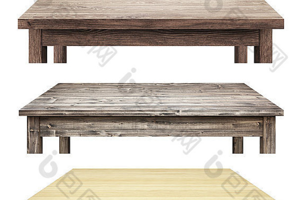 白色背景上隔离的木制桌面