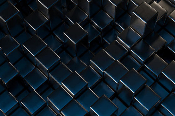 黑色和蓝色立方体背景的三维渲染