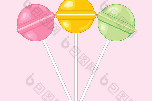 插图色彩斑斓的轮糖果棒棒糖粉红色的黄色的绿色甜蜜的粉红色的背景