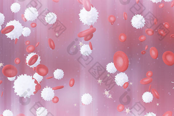带有红细胞、白细胞和血小板的血液的三维示意图