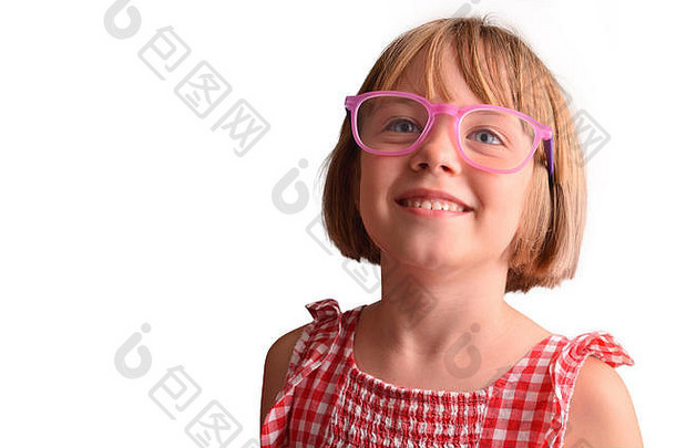微笑女孩大轮淡紫色眼镜直之前概念视觉修正眼镜水平作文