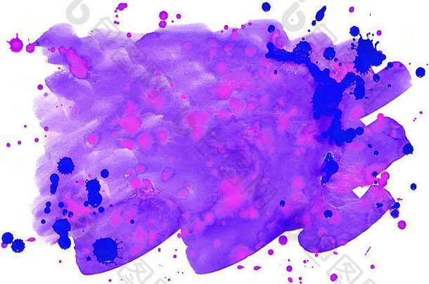彩色蓝-紫-粉红水彩画湿刷漆液体背景壁纸、卡片。Aquarelle亮色抽象手绘纸纹理b