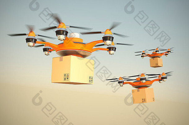 hexacopter携带纸板盒子中期空气