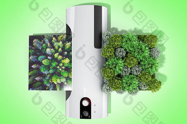 现代高分辨率宽幅面打印概念真实的森林被转换成一幅通过打印机3d渲染的绿像