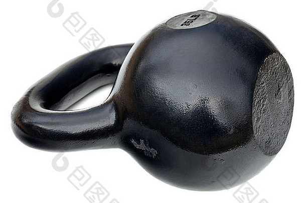 黑色的闪亮的铁壶铃举重健身培训孤立的白色