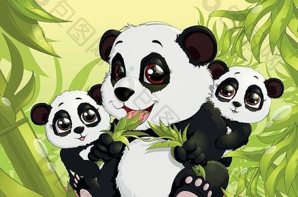 可爱的熊猫吃竹子
