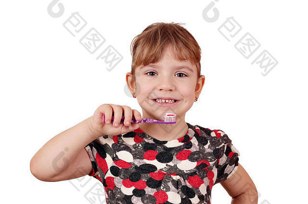 带牙刷的小女孩