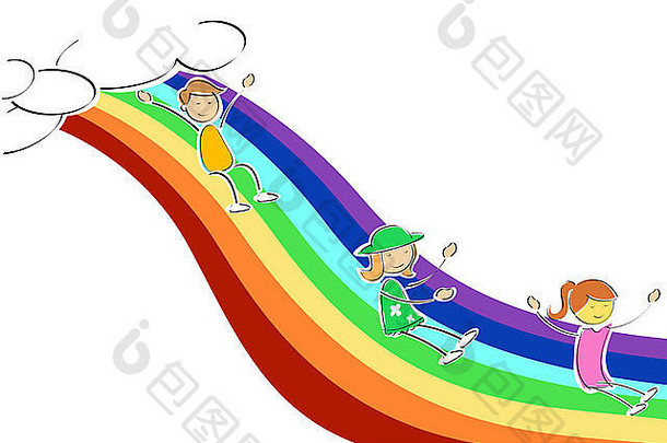 插图孩子们滑动彩虹