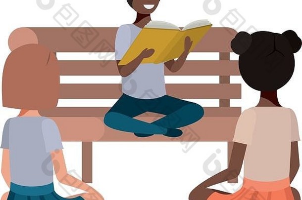 年轻学生坐着看书