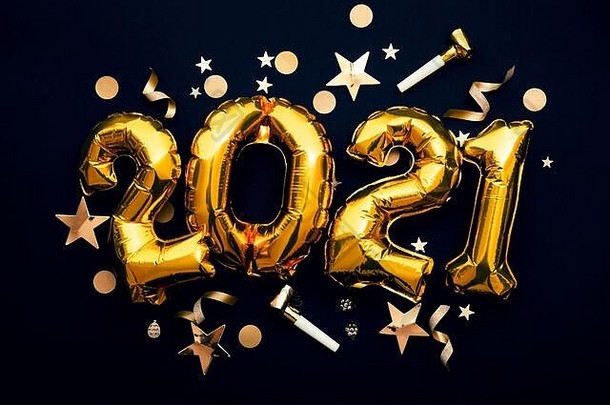 新年快乐2021金箔气球庆典背景