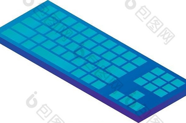 蓝色键盘图标，等轴测样式