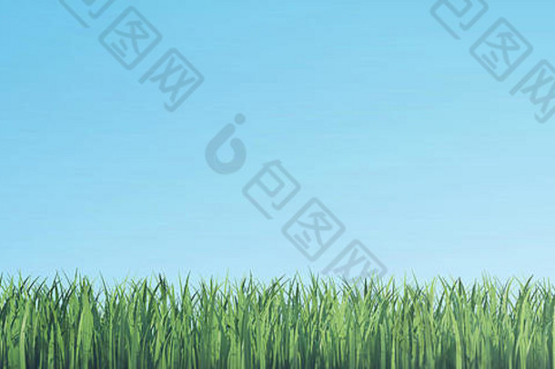 绿色草边境蓝色的天空背景插图