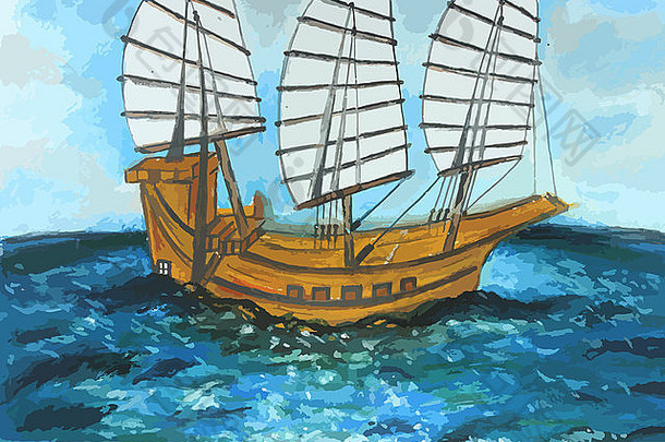 航行船海绘画背景