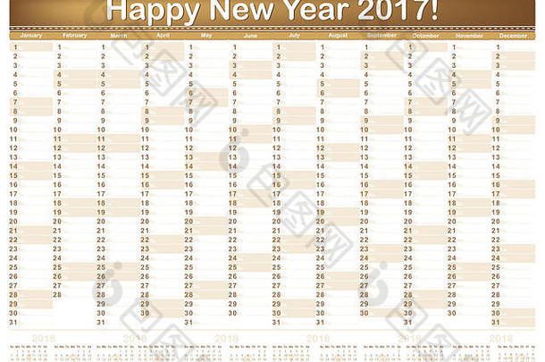 2017日历-英文可打印组织者（planner）-包含突出显示的日期，即当月的几天