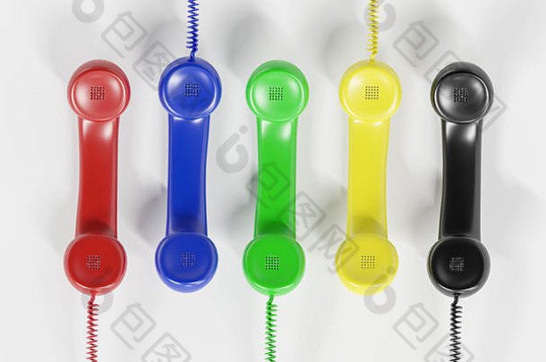红色的五颜六色的电话接收机概念电话客户服务持有联系渲染插图