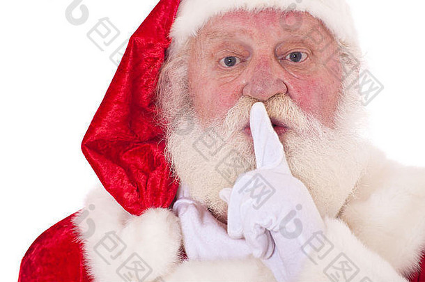 外表真实的圣诞老人希望你保守秘密。全部为白色背景。