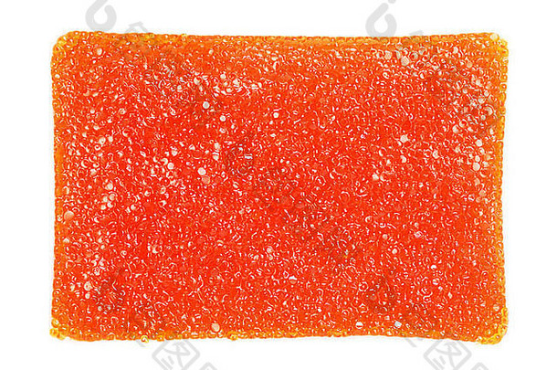 红色盐渍鱼子酱特写，白色背景