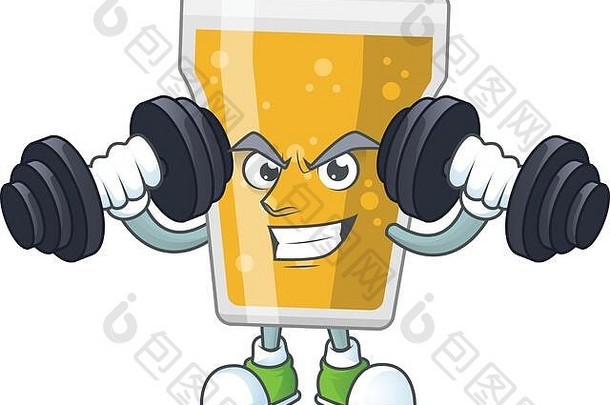 在健身房里用杠铃练习啤酒<strong>杯</strong>的漫画图片