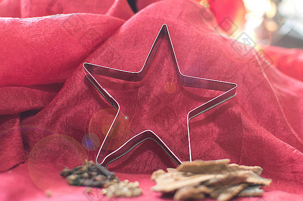 红色的明星烘焙锡背景假期圣诞节背景
