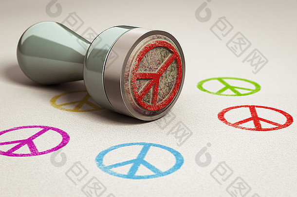 橡胶邮票纸背景和平爱象征印刷概念图像插图反战争