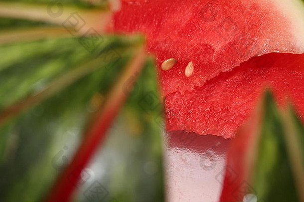 西瓜片摄影闪光焦点甜瓜的红色的带汁光