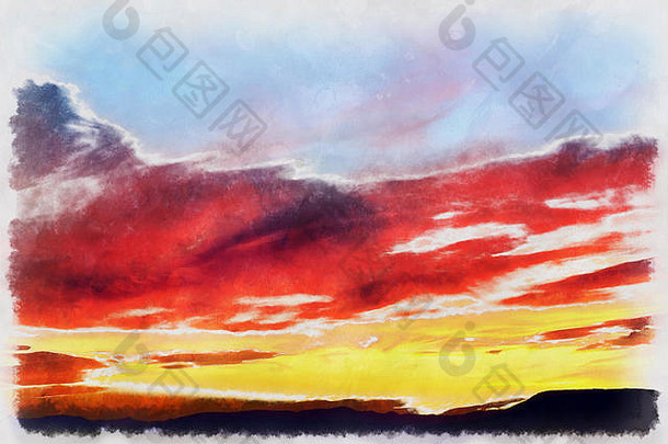 云日落天空色彩斑斓的绘画背景