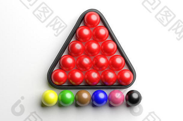 斯诺克台球池球集三角形形状架孤立的白色背景前视图插图
