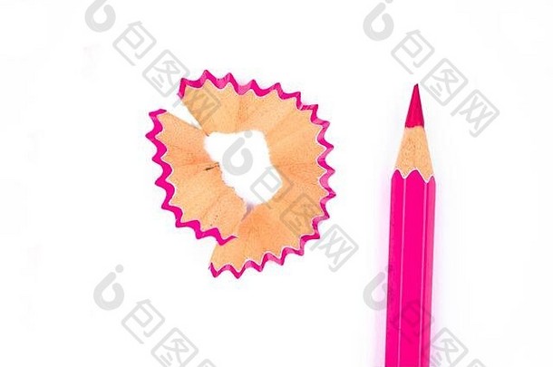 粉红色的颜色木铅笔蜡笔新鲜的铅笔剃须白色背景