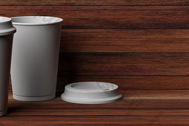 咖啡概念咖啡杯白色成员孤立的木背景复制空间横幅插图
