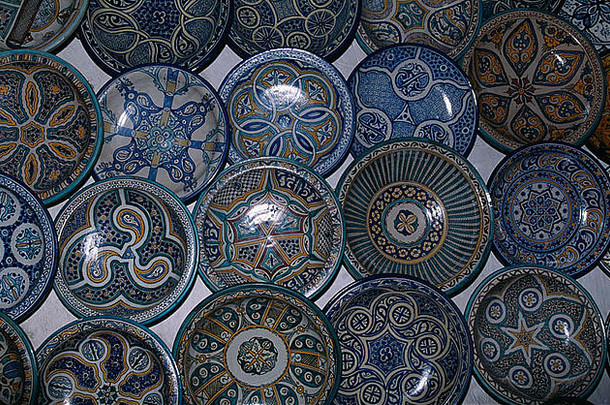 盘子陶工露天市场德吉马Fna)马拉喀什摩洛哥