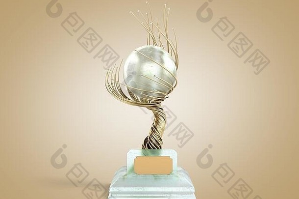 modern concept award金色编织树高脚杯，采用颜色渐变的大珍珠3d渲染