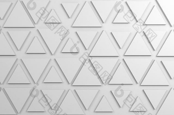带有三角形图案的抽象白墙背景，3d渲染插图