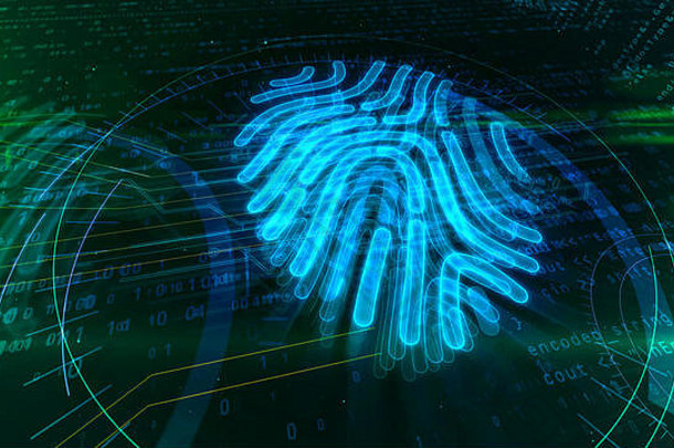 在网络背景下通过指纹授权进行数字保护。个人身份识别技术与数字安全