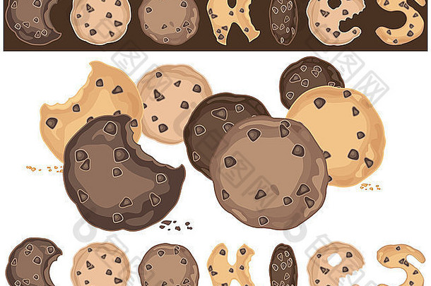 一个抽象饼干背景的插图，白色的美味巧克力饼干