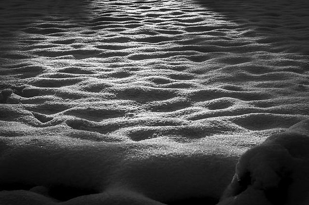 下雪的早晨，花园里的影子，黑白相间。日出映衬着<strong>清新</strong>的<strong>雪花</strong>，冬天的主题。
