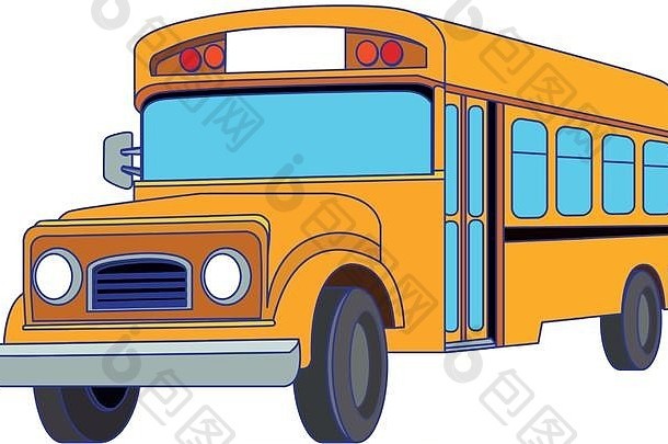 学校公共汽车图标色彩斑斓的设计