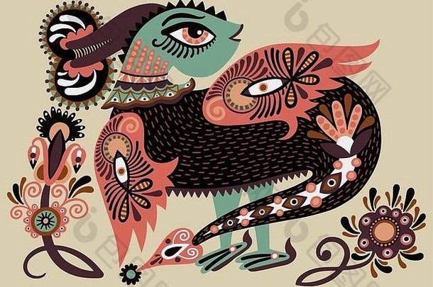 卡拉科风格的民族奇幻动物涂鸦设计，与众不同