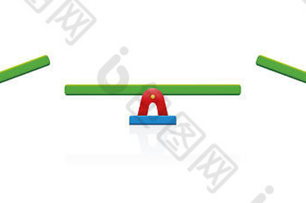 跷跷板-彩色平衡玩具套装-三个位置，平衡和不平衡，重量相等和不相等-白色bac上的插图