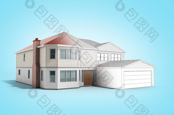 房屋三维图像建筑概念图蓝色3d渲染