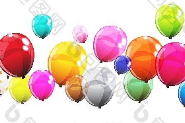 白色背景上分离的一组彩色光泽氦气球