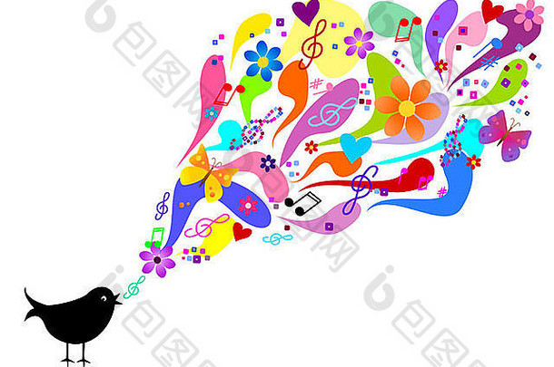 鸟唱歌色彩斑斓的插图
