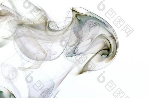烟雾进入周围空气的漩涡。奇妙的几何和曲线。一个美丽的效果，光和空气的结合