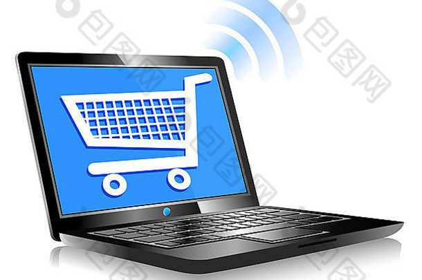 购物在线概念图标电脑购物网络