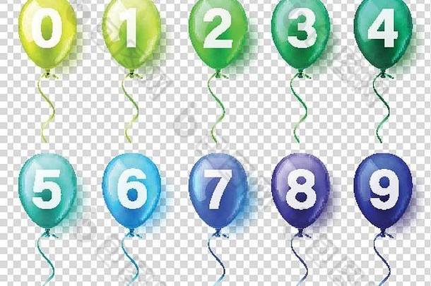 孤立的真实彩色光泽飞行气球，上面有数字。生日聚会。带子庆典结婚纪念日。