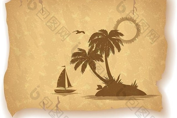 棕榈树环绕的热带海洋景观