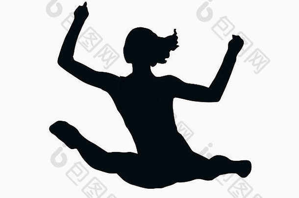体育运动轮廓女体操运动员执行分裂孤立的黑色的图像白色背景