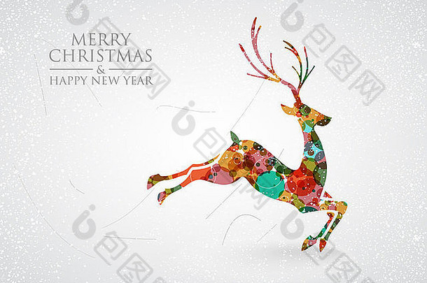 色彩鲜艳的圣诞鹿贺卡。EPS10载体。