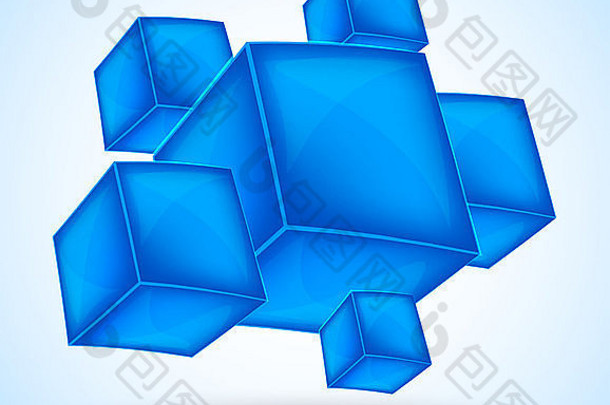 背景为蓝色立方体。抽象插图