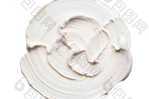 白色涂片纹理使旁白粘土奶油孤立的白色背景