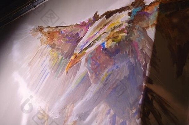 艺术家设计师吸引了鹰墙工匠装饰油漆图片丙烯酸石油颜色画家画家穿着油漆外套室内